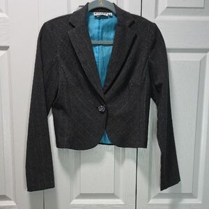 Koji Yohji Sophisticated Women's Charcoal Blazer with Teal Lining Size 3